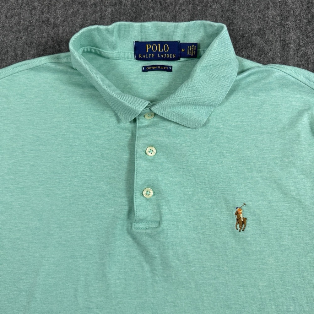 Polo Ralph Lauren Mens M Custom Slim Fit Polo Shirt Mint Green Pony Logo
